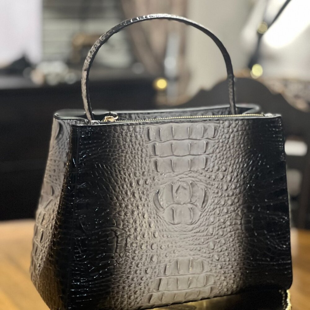 Textured Croc Black and Grey Ombre Handbag - Picture 8 of 8